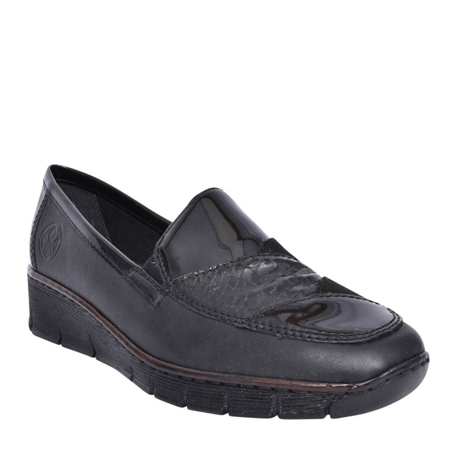 Ladies RIEKER | Ladies 53785 Slip-On Wedge Shoe In Black