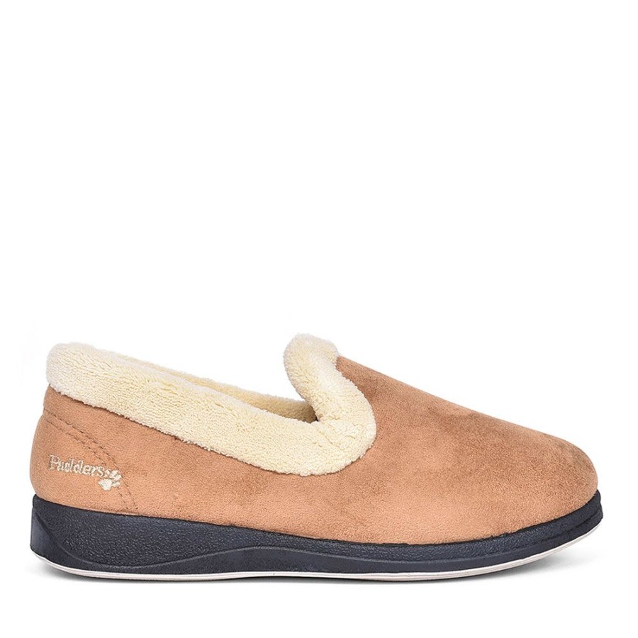 Ladies PADDERS | Fur Trim Full Slipper For Ladies In Taupe