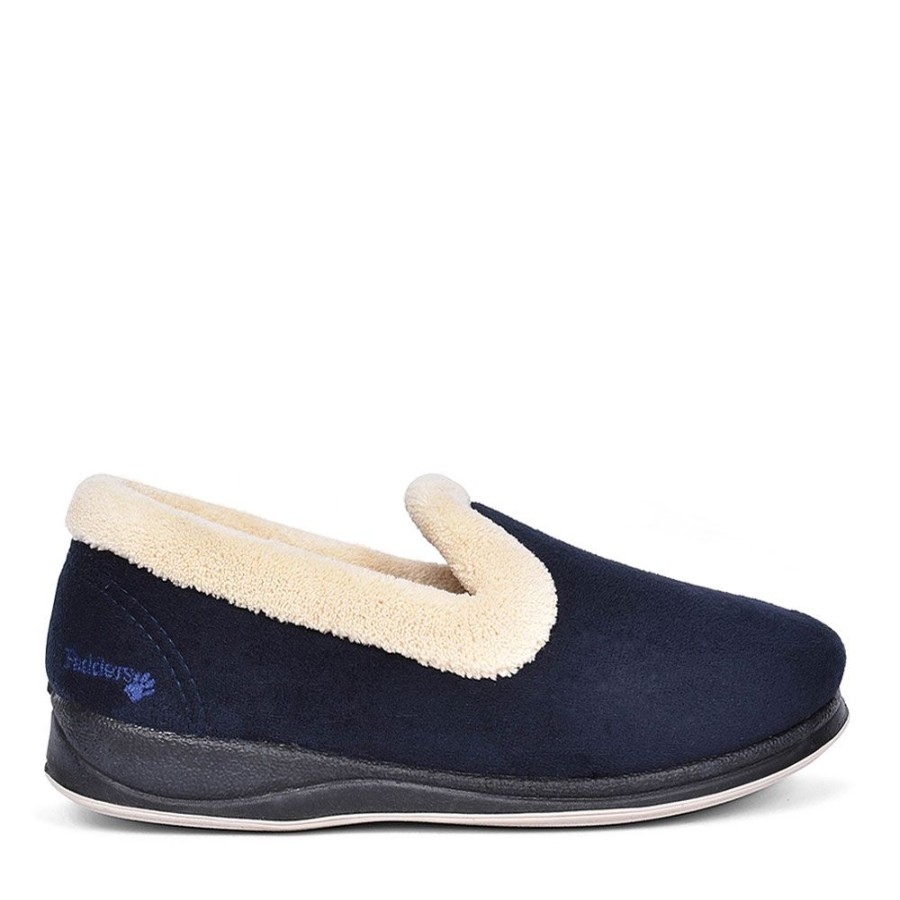 Ladies PADDERS | Fur Trim Full Slipper For Ladies In Navy